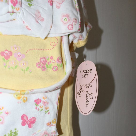 Little Lass Baby Girl Size 0-3M Lot of 6 Bodysuit Pants Bib Hat Yellow Pink NWT - Picture 10 of 14